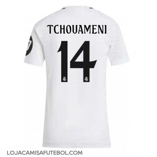 Camisa de Futebol Real Madrid Aurelien Tchouameni #14 Equipamento Principal Mulheres 2024-25 Manga Curta